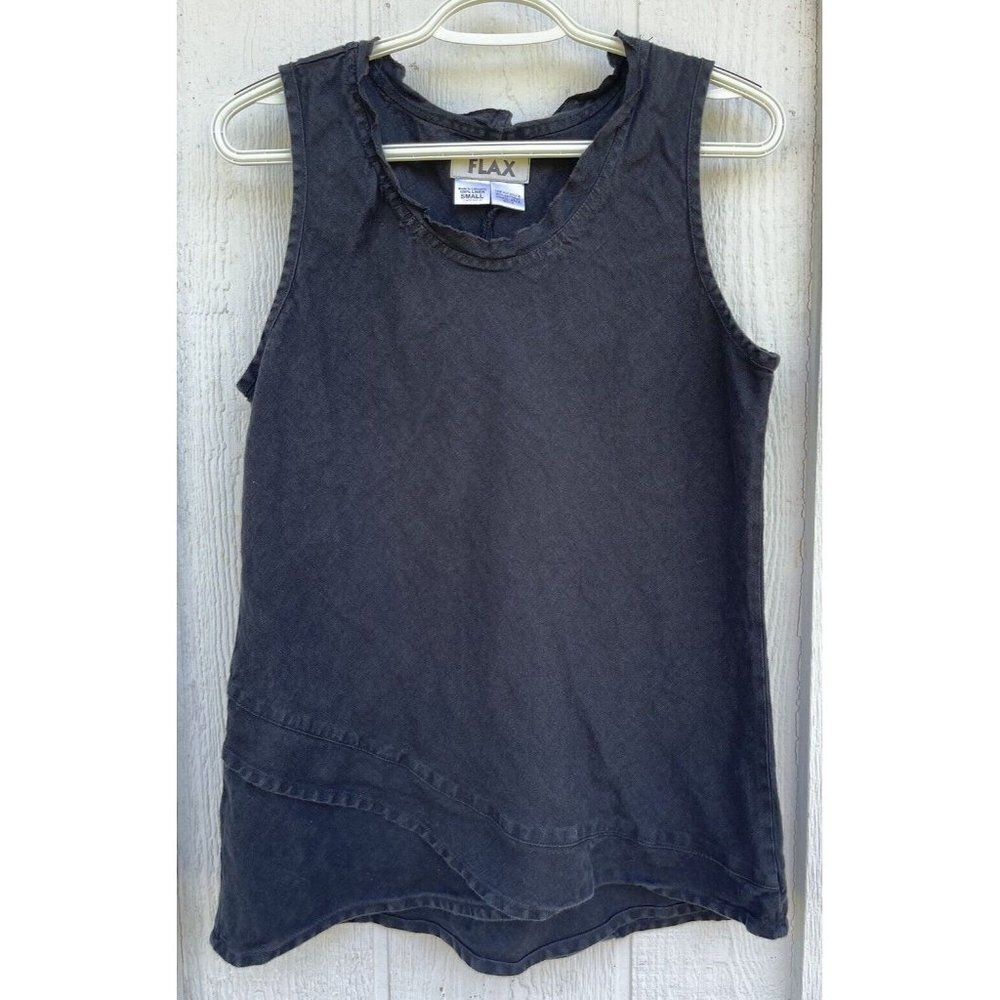 flax women's black tank top 100% linen size small